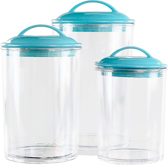 Reston Lloyd Food Storage Containers, BPA Free Airtight Canisters for Cereal, Pasta, Sugar, Coffee, Flour, Cookies, Loose Tea, for Kitchen Organization, Set of 3, Turquoise