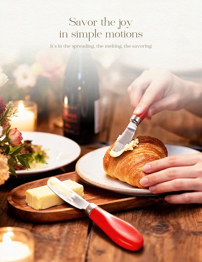 AISBUGUR 2 Pack Stainless Steel Butter Spreader Knife, Butter Knife with White Porcelain Handle, Cheese Butter Spreader Knives for Kitchen Red
