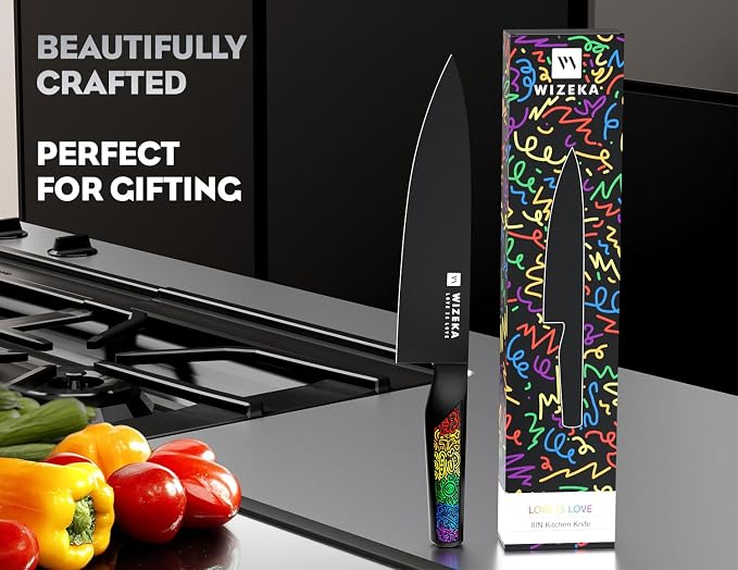 WIZEKA Chef Knife: 8 Inch: Extreme Sharp Kitchen Knife: Full Tang High Carbon Stainless Steel: Chef's knife with Ergonomic Handle with Unique Patterns,Rainbow Series