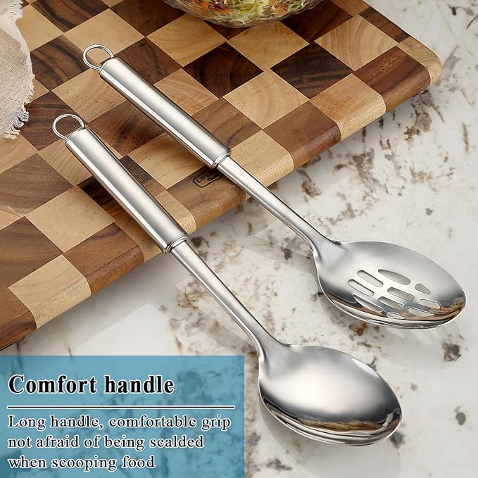 Cooking Spoons Set, ReaNea Stainless Steel Kitchen Solid Slotted Spoon, Cooking Utensils Set, Mixing, Serving, Stiring Large Spoons, Gifts for Home, Restaurant