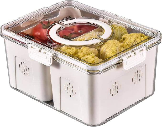 Fruit Storage Containers for Fridge with Lids, Handle and 2 Removable Colanders, Portable Refrigerator Fruit Organizer Bins, BPA-Free Fresh Produce Saver & Food Box for Food, Vegetable, Egg Storage