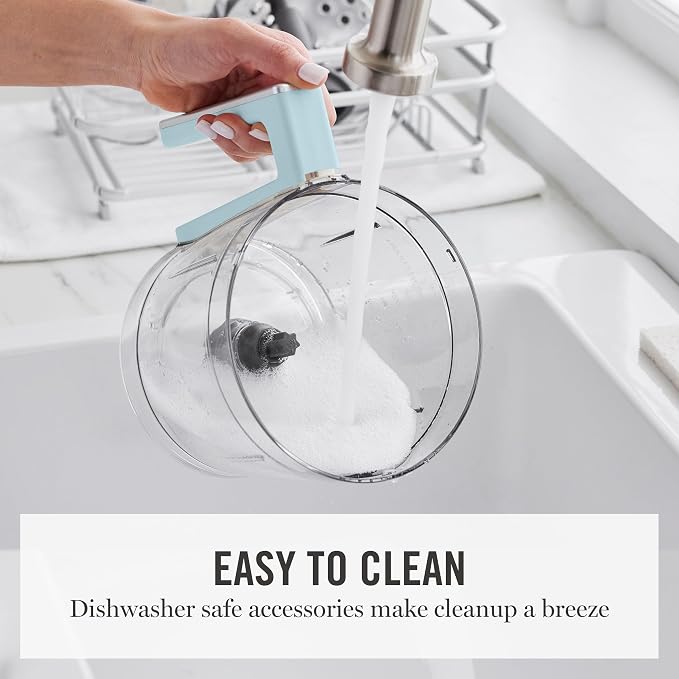 Martha Stewart Food Processor, 10-Cup Electric Chopper for Slicing, Shredding, Mincing and Puree, BPA-Free Twist & Lock Bowl, 3 Multipurpose Blades, Variable Speed Dial, Wide Feed Chute, Sky Blue