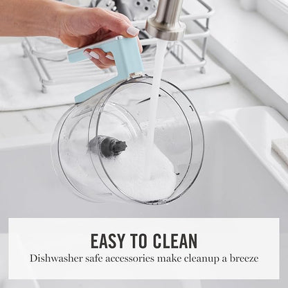 Martha Stewart Food Processor, 10-Cup Electric Chopper for Slicing, Shredding, Mincing and Puree, BPA-Free Twist & Lock Bowl, 3 Multipurpose Blades, Variable Speed Dial, Wide Feed Chute, Sky Blue