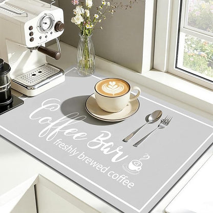 Findosom Dish Drying Mat, 16"x 24" Super Absorbent & Hide Stain Coffee Mat, Cuttable Drying Mat for Kitchen Counter, Coffee Bar Accessories, Under Dish Rack, Coffee Maker, Espresso Machine, LightGrey