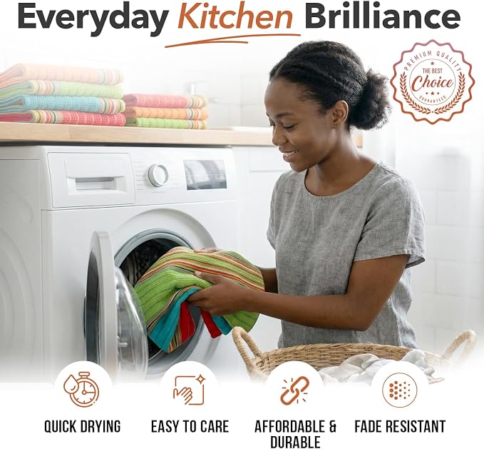 TEXAS LINEN CO. Kitchen Dish Towels, 100% Cotton Salsa Towels, Set of 24 (16x28 Inches), Multi Purpose Cooking Drying Restaurant Bar Cleaning Cloth Napkin, Highly Absorbent, Lint Free, Multi-Color