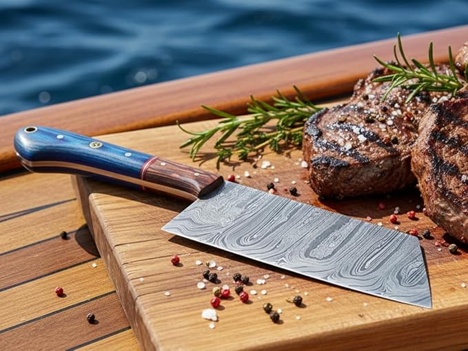 LEONA CRAFT® Custom Handmade Damascus Steel Chef Set Kitchen Knives with Leather Pouch 5 PCS Poplar Home Professional Knife Without Block Cool Blade Wood Handle Utensils Tops Tools Paring Knifes (011)