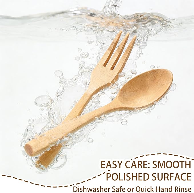 6Pcs Wood Soup Spoons And Forks Sets 7.5In Natural Wood Eating Utensils Wooden Flatware Set, Eco Friendly Wood Cutlery Wooden Dinner Fork And Spoon, 3 Spoons and 3 Forks