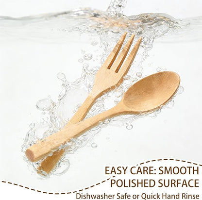 6Pcs Wood Soup Spoons And Forks Sets 7.5In Natural Wood Eating Utensils Wooden Flatware Set, Eco Friendly Wood Cutlery Wooden Dinner Fork And Spoon, 3 Spoons and 3 Forks