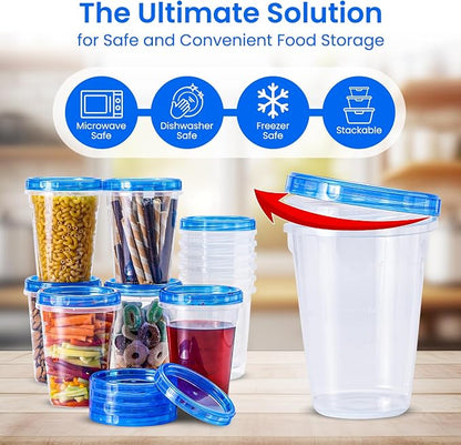 RFAQK 24 Pack Freezer Storage Containers with Lids-32 OZ Soup Containers with Twist Top Lids-Meal Prep Quart Food Storage Containers with Screw Lid-Leak Proof Plastic Containers for Leftovers & Pantry