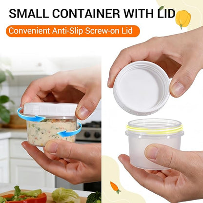 DEMORA 4 oz Small Plastic Containers with Twist on Lids [20 Sets], Stackable Little Food Storage Containers for Snack Lunch Meal Prep Salad Dressings, Freezer/Microwave/Dishwasher Safe, BPA Free