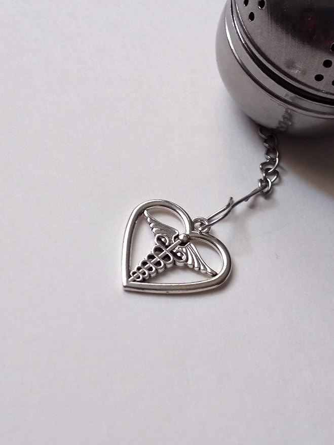 Caduceus Charm Tea Strainer Ball Infuser, Health Professional Gifts, Graduation Med School Present