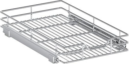Pull Out Cabinet Organizer, 12.5" W x 21.5" D, Heavy Duty Chrome Slide Out Shelf for Narrow Base Cabinets, Sliding Wire Basket Drawer for Spices, Bottles, Snacks & Cleaning Supplies