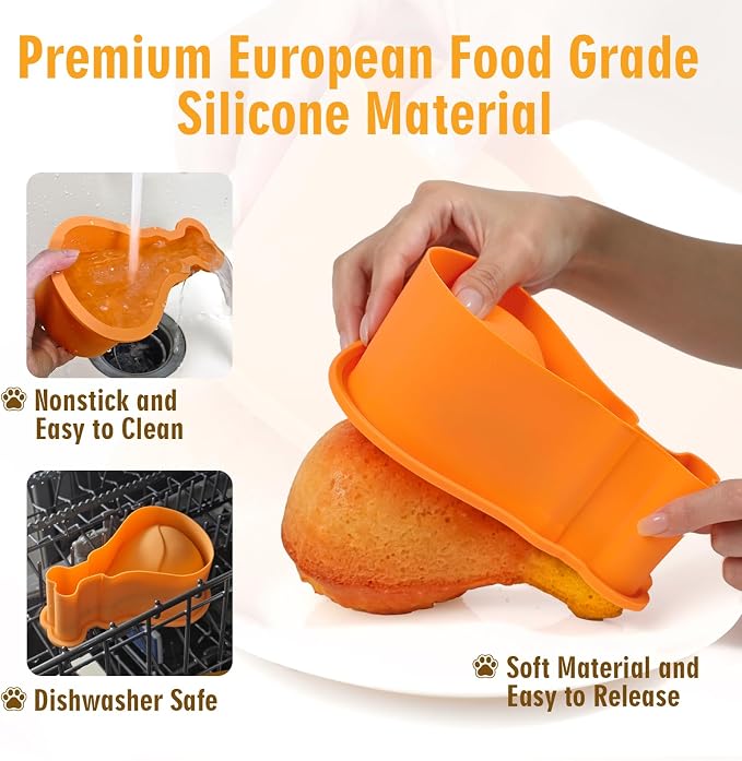 KOLUTI Dog Birthday Cake Silicone Mold, Chicken Drumstick Shape Treat DIY Baking Pan Maker, Nonstick Food Grade Tray for Pets, Fun Gift Dogs Lover, 6.1 x 3.7 x 2.4 inches