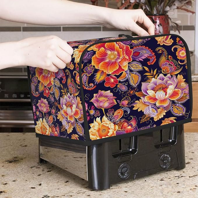 Toaster Cover 2 Slice Wide Slot Flower Boho EthnicBread Toaster Oven Dustproof Cover Small Appliance Kitchen Covers Dust and Fingerprint Protection for Women Gift 2 Slice