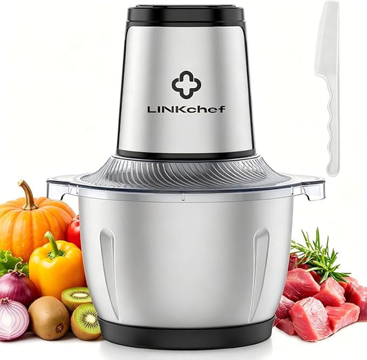 LINKChef Food Processor Small, 6 Cup Food Chopper with Container, 1.5L 250W Electric Meat Grinder for Home Use, Stainless Steel Mini Food Processor for Kitchen, Vegetable, Onion, Garlic, Salad