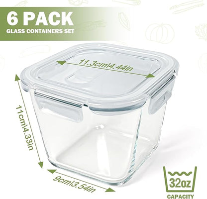 Glass Soup Containers with Lids 32 oz, 4 Cup Glass Storage Containers, Tall Borosilicate Glass Food Storage Containers for Lunch, Ice Cream, Travel and Deli, Soup Freezer Safe Containers with Lids