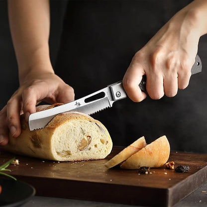 SENBON 440 stainless steel folding bread knife with carbon fiber handle camping barbecue outdoor back clip bread knife