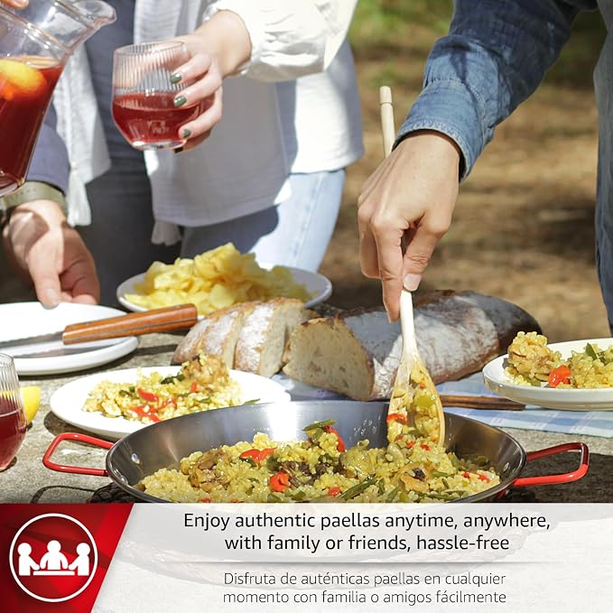 Magefesa 8" Carbon Steel Paella Pan – 20 cm - 1 Serving, Durable & Lightweight with Dimpled Surface, Ideal for Outdoor Cooking & Traditional Valencian Paella