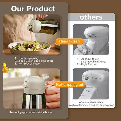 SWEET VIEW Olive Oil Dispenser and Oil Sprayer – 16oz/470ml Glass Light-Proof Oil Pourer for Kitchen with Stickers for Air Fryer, Cooking, Salad, and BBQ