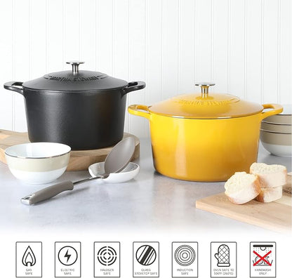 MARTHA STEWART Gatwick 7-Quart Enamel Cast Iron Dutch Oven Pot with Lid – Matte Black – Durable Heavy-Duty Dutch Oven for Slow Cooking, Braising & Baking