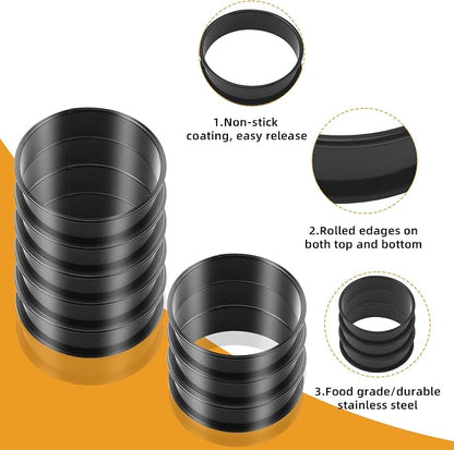 RICHSC-PAN Crumpet Rings, 4Inches Outside Diameter 3.6 Inches Inside Non-Stick English Muffin Rings 8 Packs, Stainless Steel Double Roll Upgrade Design, Suitable For All Kinds of Breakfast.