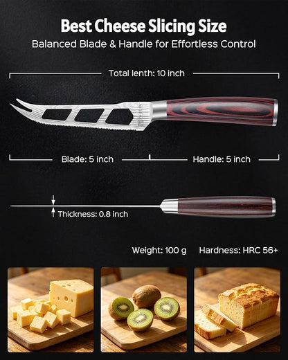 PAUDIN Cheese Knife, 5 Inch Serrated Knife, Multi-Use Tomato Knives with Ergonomic Pakkawood Handle, High Carbon Steel Ultra Sharp Small Kitchen Knives