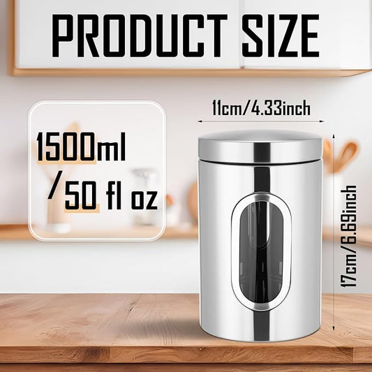 Zopeal 6 Pack Original Canisters Sets for Kitchen 50oz Stainless Steel Kitchen Canisters with Transparent Windows Flour Sugar Container Metal Jar Countertop Set for Coffee Tea Decorative