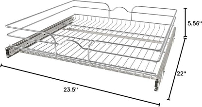 Rev-A-Shelf Steel Wire Pullout Drawer Organizer Shelf for Kitchen Cabinets, Slide Out Storage Basket, Min Opening Width of 23.5", 24" x 22", 5WB1-2422CR-1