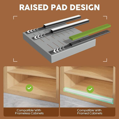 Seinloes 2 Pack Expandable Width (15.15"-26.3") Pull Out Cabinet Organizer 21" Deep with Raising Pad for Framed Cabinets, Upgrade 3 Slide Rails Slide Out Drawers, Roll Out Shelves Adhesive, Silver