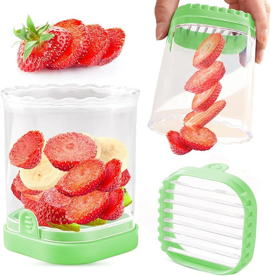 Creative Strawberry & Fruit Slicer - Detachable Cutter with Push Plate (Fluorescent Green)
