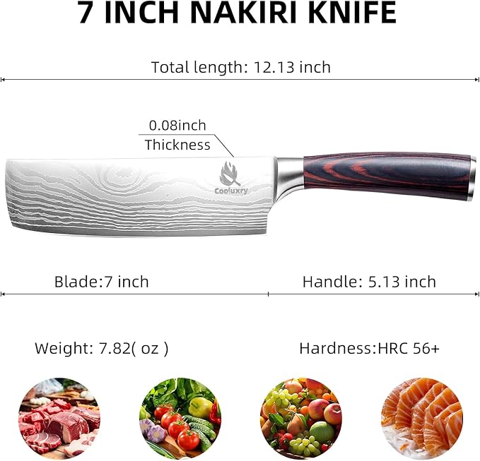 Nakiri Knife - Professional 7" Razor Sharp Meat Cleaver and Vegetable Kitchen Knife, Vegetable Chopping Knife, High Carbon Stainless Steel Blade with Ergonomic Handle