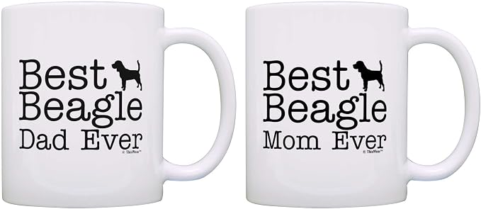 Dog Lover Gift Best Beagle Mom Dad Ever Puppy Supplies Bundle 2 Pack Gift Coffee Mugs Tea Cups White
