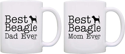 Dog Lover Gift Best Beagle Mom Dad Ever Puppy Supplies Bundle 2 Pack Gift Coffee Mugs Tea Cups White