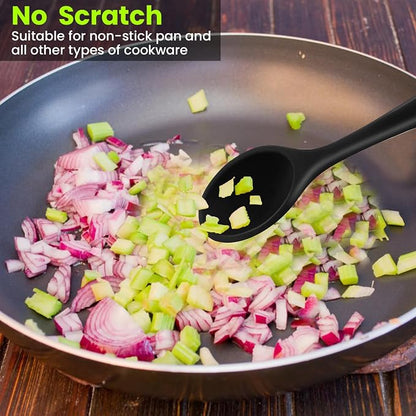 GEEKHOM Silicone Cooking Spoons, 2 Pieces 11" Heat Resistant Silicone Kitchen Utensils Set Large Serving Stirring Spoons for Non Stick Cooking, Mixing, Basting, Baking, Black+Red