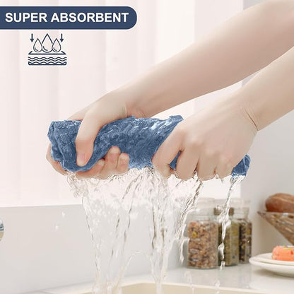 Homaxy 100% Cotton Kitchen Towels and Dishcloths Set, 12 x 12 & 15 x 25 Inches, Set of 16 Bulk Terry Cloth Dish Towels, Super Soft and Absorbent Hand Towel with Hanging Loop, Navy Blue