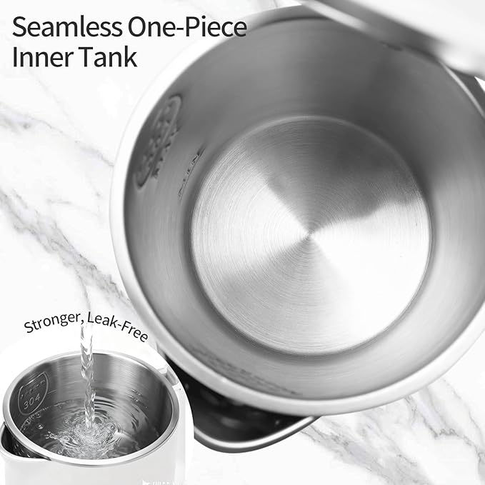 Electric Kettle 1.7L, Seamless Inner Pot, Double-Walled Design, BPA-Free, Tea, Coffee & Hot Water Boiler, Dual-Angle Lid Opening, Auto Shut-Off & Boil-Dry Protection, 304 Stainless Steel, 1000W