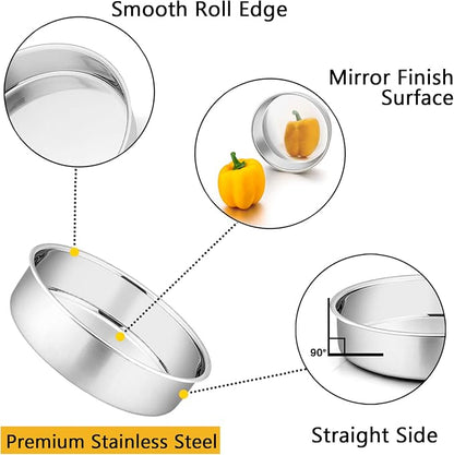 P&P CHEF Cake Pans Sets for Baking, 4" + 6" + 8" + 9.5" 4 Piece Stainless Steel Round Cake Pans Tin, Oven/Pot/Dishwasher Safe, Combination of Different Sizes, Leak-proof & Easy Clean