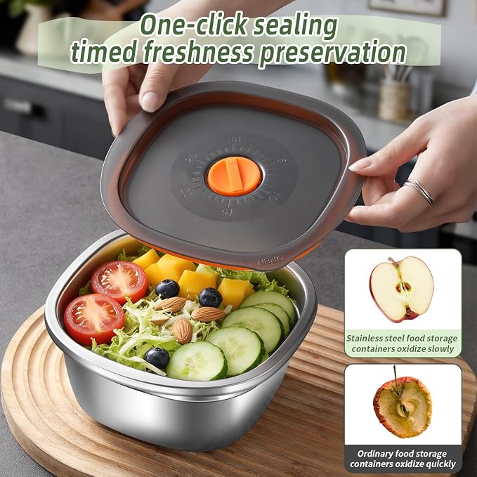 Tanjiae 3-Pack 50 oz Large Stainless Steel Salad Bowl To Go for Lunch, Salad Containers with Airtight Lid & Dressing Cups, Portable Metal Salad Bowls for Lunch, Travel, Meal Prep, Food Storage