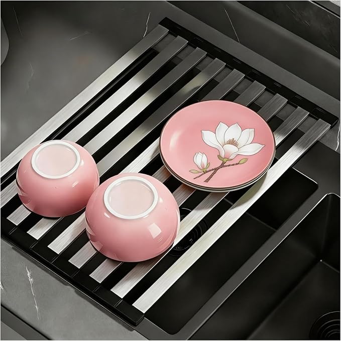 Over The Sink Dish Drying Rack, 17.7"x12.8" Stainless Steel Sink Cover & Dish Rack Over Sink, Heavy-Duty Non-Slip Drying Rack Kitchen Accessories, Foldable in Sink Dish Drying Rack