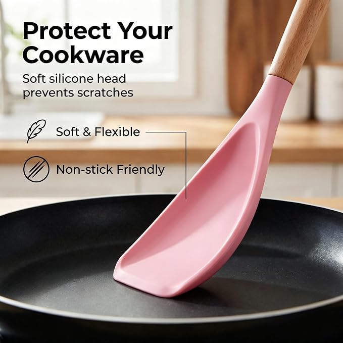 Cedar and Ash Spoon,Cedar and Ash Spoonula,Multifunction Spatula Cooking Spoon, Matte Kitchen Silicone Utensil for Cooking Serving Perfect Spatula for Pasta Salad (PINK)