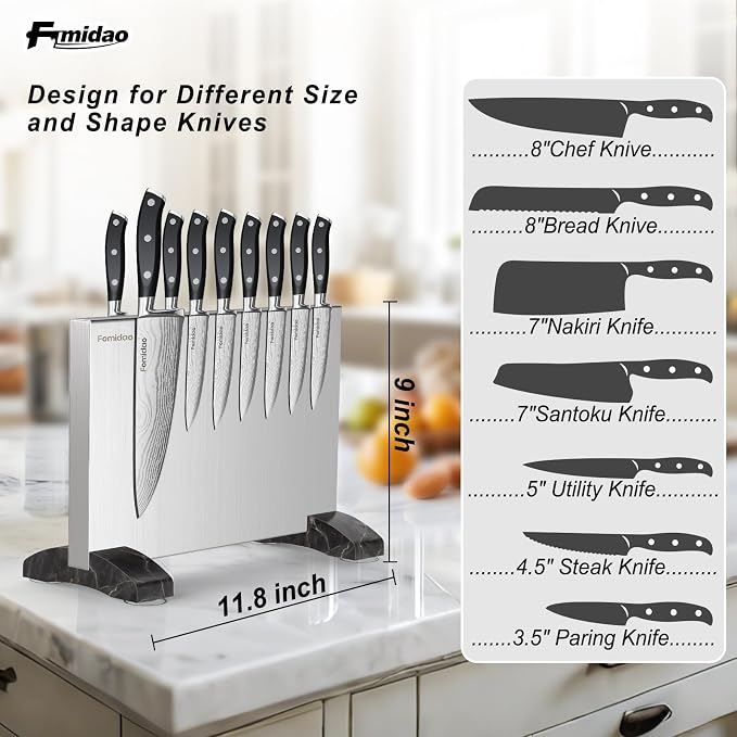 Magnetic Knife Block,Stainless Steel Magnetic Knife Holder Stand for Kitchen Counter,Strong Double Sided Magnet Knife Storage Rack