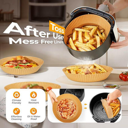 125Pcs 8 Inch Round Air Fryer Liners Disposable, Non-Stick Parchment Paper, Food Grade Baking Sheets for Air Fryer, Oven, Microwave & Roasting