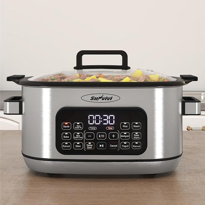 12-in-1 Multicooker, 6.5QT Slow Cooker Roaster Oven, Digital Programmable Multi Functional Pot with Timer, Temp Control, Delay Start, Glass Lid, Removable Nonstick Pot & Roast/Steam Rack