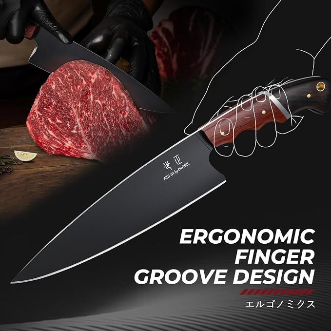 DRGSKL Japanese Chef Knife Set - 3 PCS Kitchen Utility Knife Sets for Cooking, Meat Cleaver Knives Set with Full Tang Wooden Handle, Gifts for Men and Women