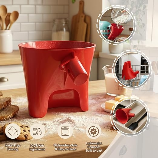 Flour Funnel for KitchenAid Tilt-Head Stand Mixer 4.5 & 5 Qt (KSM150), 5 Qt Anti-Splash Attachment, Easy to Use Kitchen Aid Flour Funnel for Baking (Red)