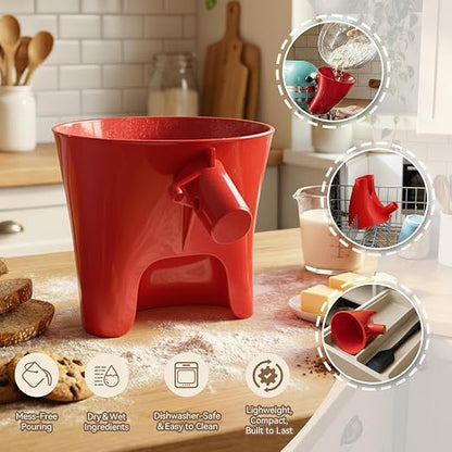 Flour Funnel for KitchenAid Tilt-Head Stand Mixer 4.5 & 5 Qt (KSM150), 5 Qt Anti-Splash Attachment, Easy to Use Kitchen Aid Flour Funnel for Baking (Red)