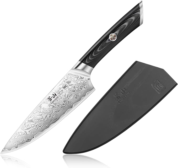 Cangshan KURO Series 6-Inch Chef's Knife with Sheath, High Carbon X-7 Damascus Steel, 504272