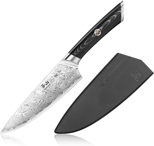 Cangshan KURO Series 6-Inch Chef's Knife with Sheath, High Carbon X-7 Damascus Steel, 504272