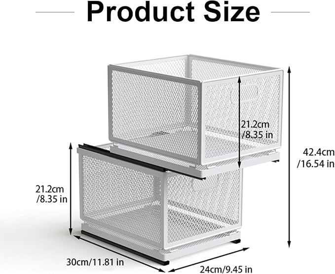 Pull Out Cabinet Organizer, Slide Out Drawers Fixed with Adhesive Nano Film, Pantry Shelves Sliding Drawer Storage Organization for Kitchen (Double Layer 11.8 * 9.4 * 16.6inch/30 * 24 * 42.4cm)