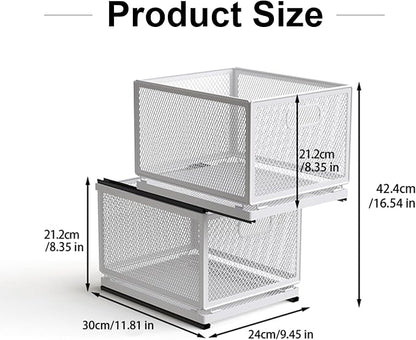 Pull Out Cabinet Organizer, Slide Out Drawers Fixed with Adhesive Nano Film, Pantry Shelves Sliding Drawer Storage Organization for Kitchen (Double Layer 11.8 * 9.4 * 16.6inch/30 * 24 * 42.4cm)